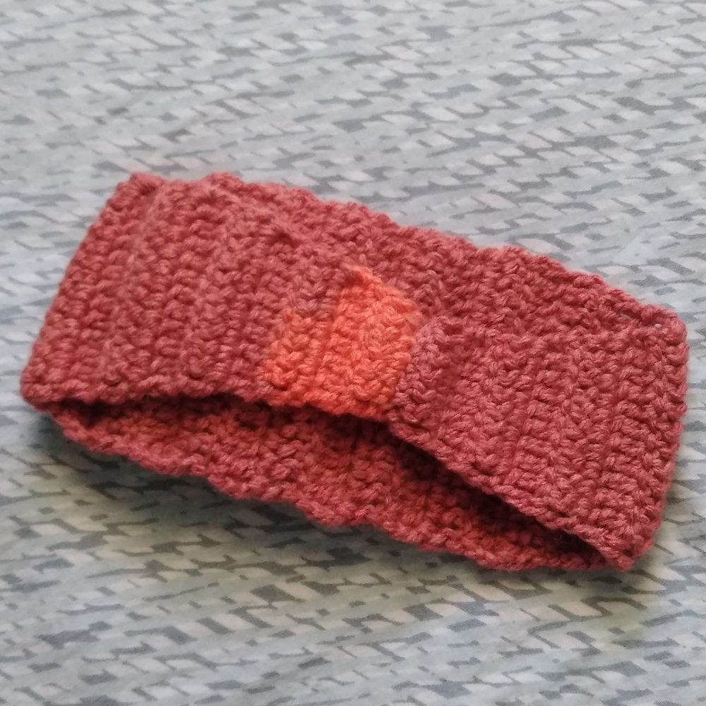 Handmade Crochet Burnt Orange Headband w/ Crochet Flower for Girls - Picture 5 of 5